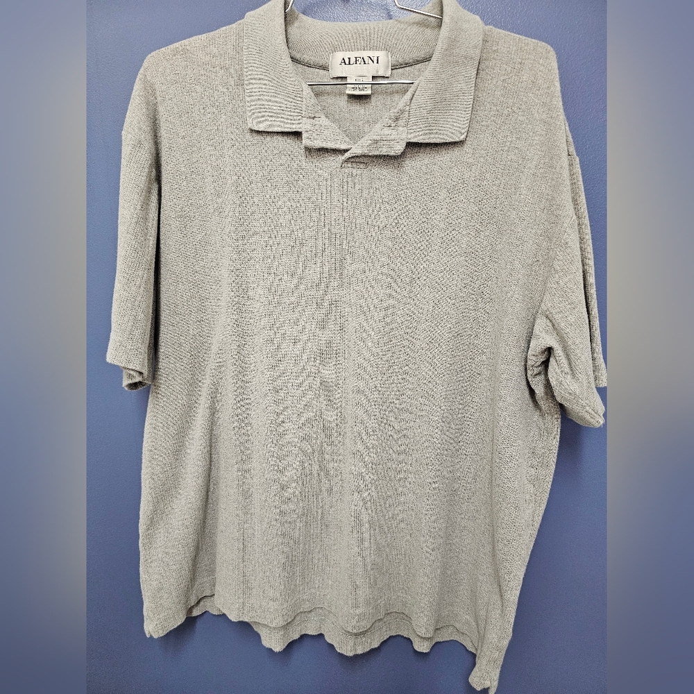 Alfani Stretch Light Gray Ribbed Textured Polo Shirt L